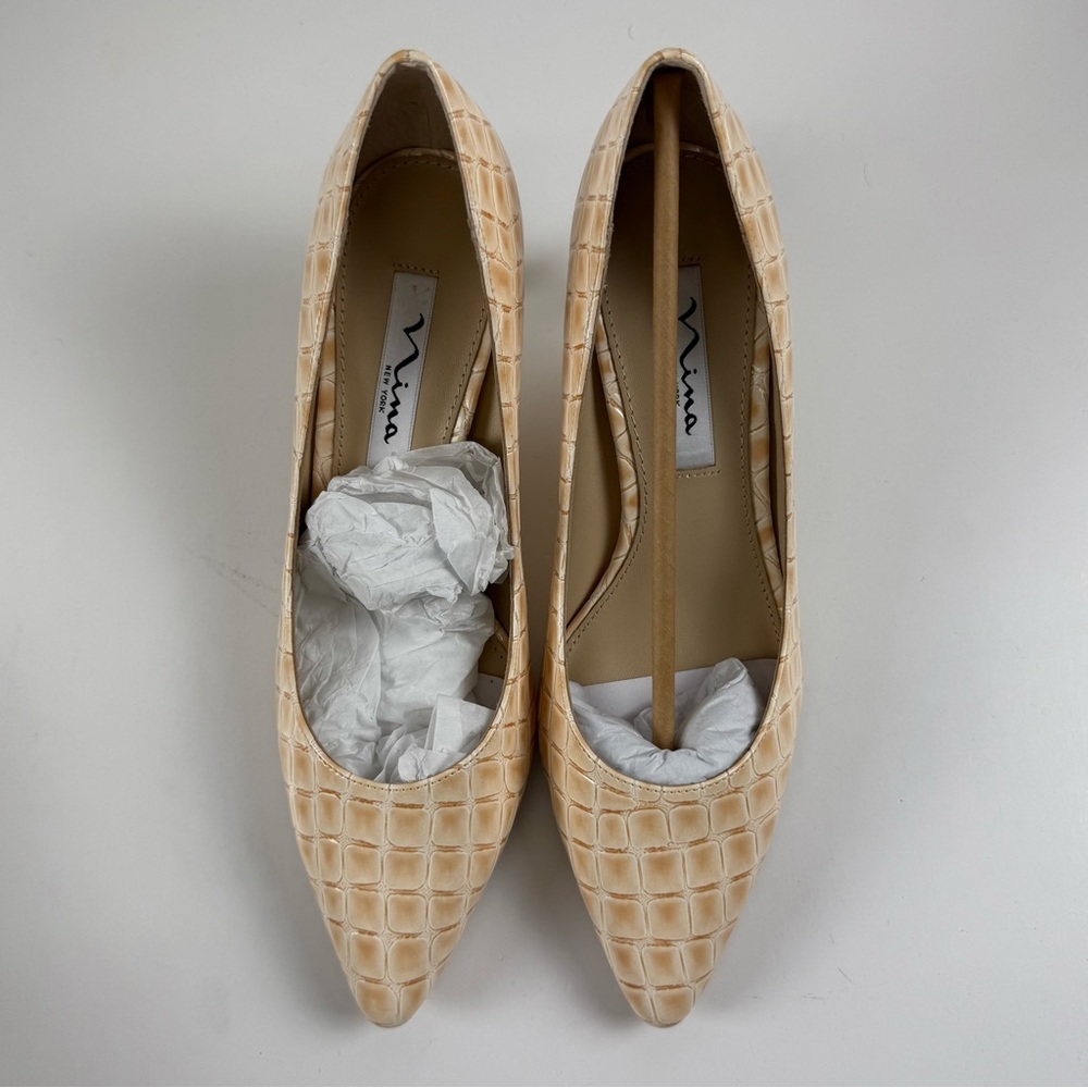 Nina Parchment Croc Heels Womens 8M Beige Pointed Toe - Picture 4 of 12